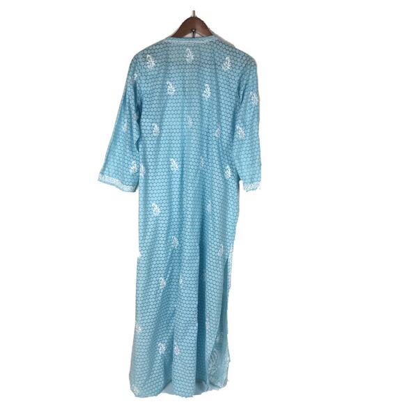 Amaya Textiles Size 40 (10) Blue White Floral Embroidered Kaftan Caftan Dress - Picture 8 of 11